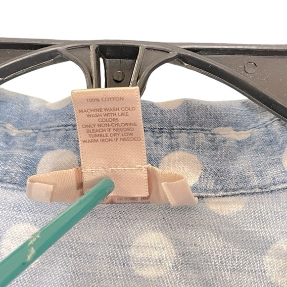 Loft Womens Blue & White Polka Dot Top Shirt Sz L Button Front Long Sleeve - Picture 7 of 10